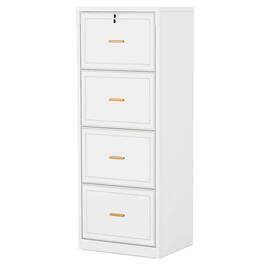 HTUTWOO - 4 Drawer File Cabinet - Vertical Filing Cabinet with Lock, Full Extension Drawers, Adjustable Hanging Bars, Gold Handles - White