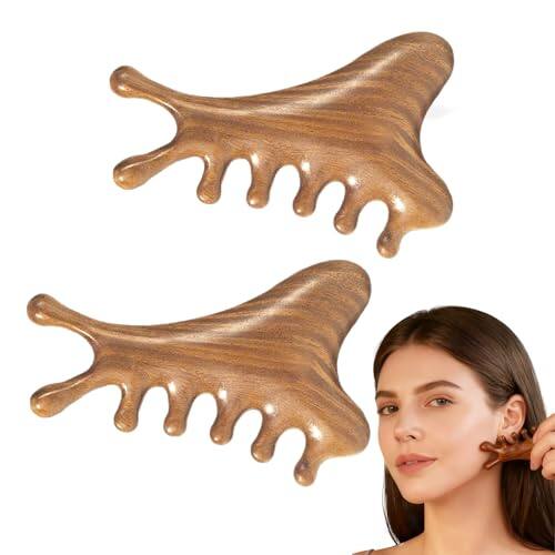 Front. DORLUKFU - 2pcs Gua Sha Tool for Face,4-in-1Natural Sandalwood,Facial & Body Lymphatic Drainage, Sculpting & Scalp Massage Comb For.