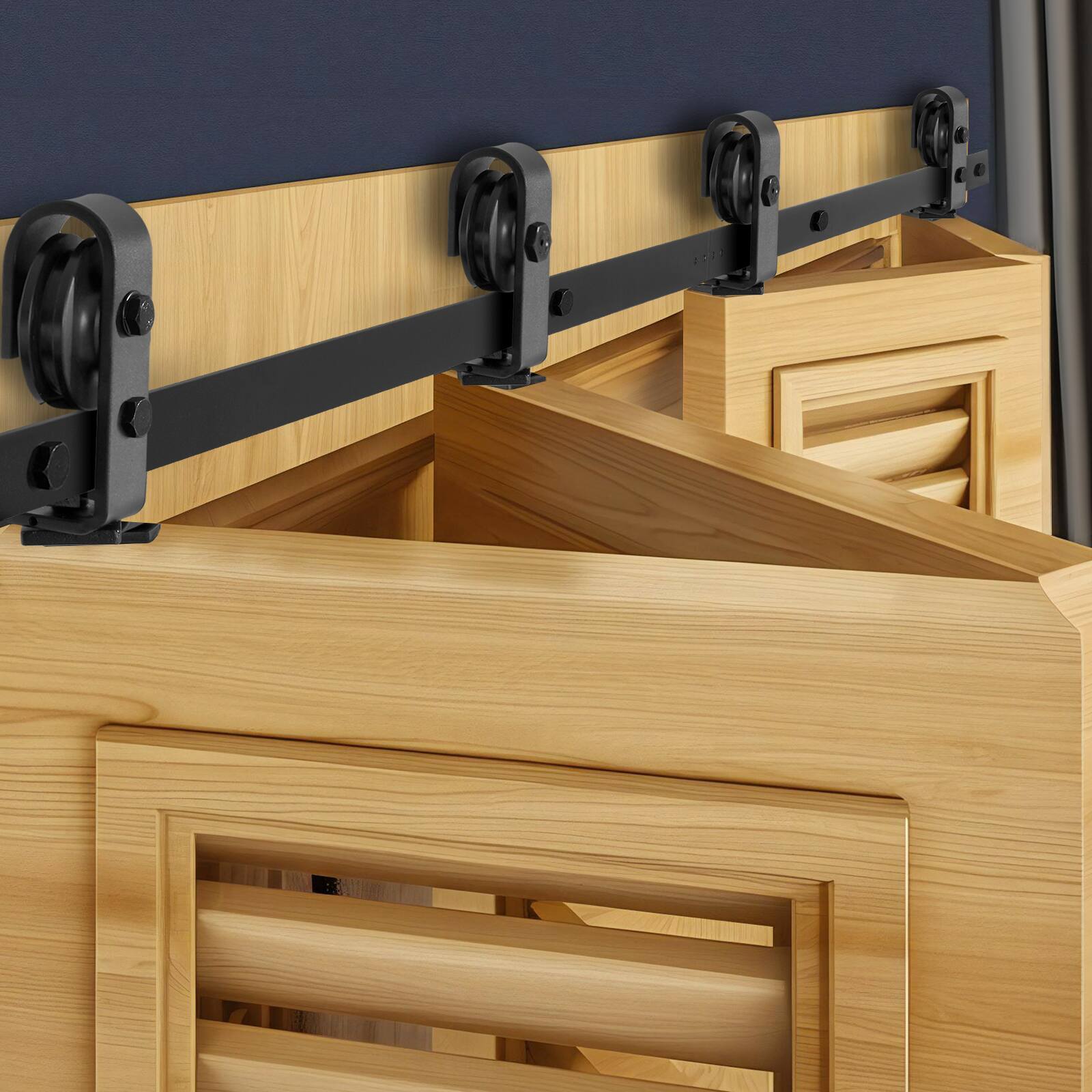 Front. VEVOR - Bi-Folding Sliding Barn Door Hardware Track Kit, 76" Top Mount Track Kit, Slide Smoothly & Quietly, Easy to Install - Black.