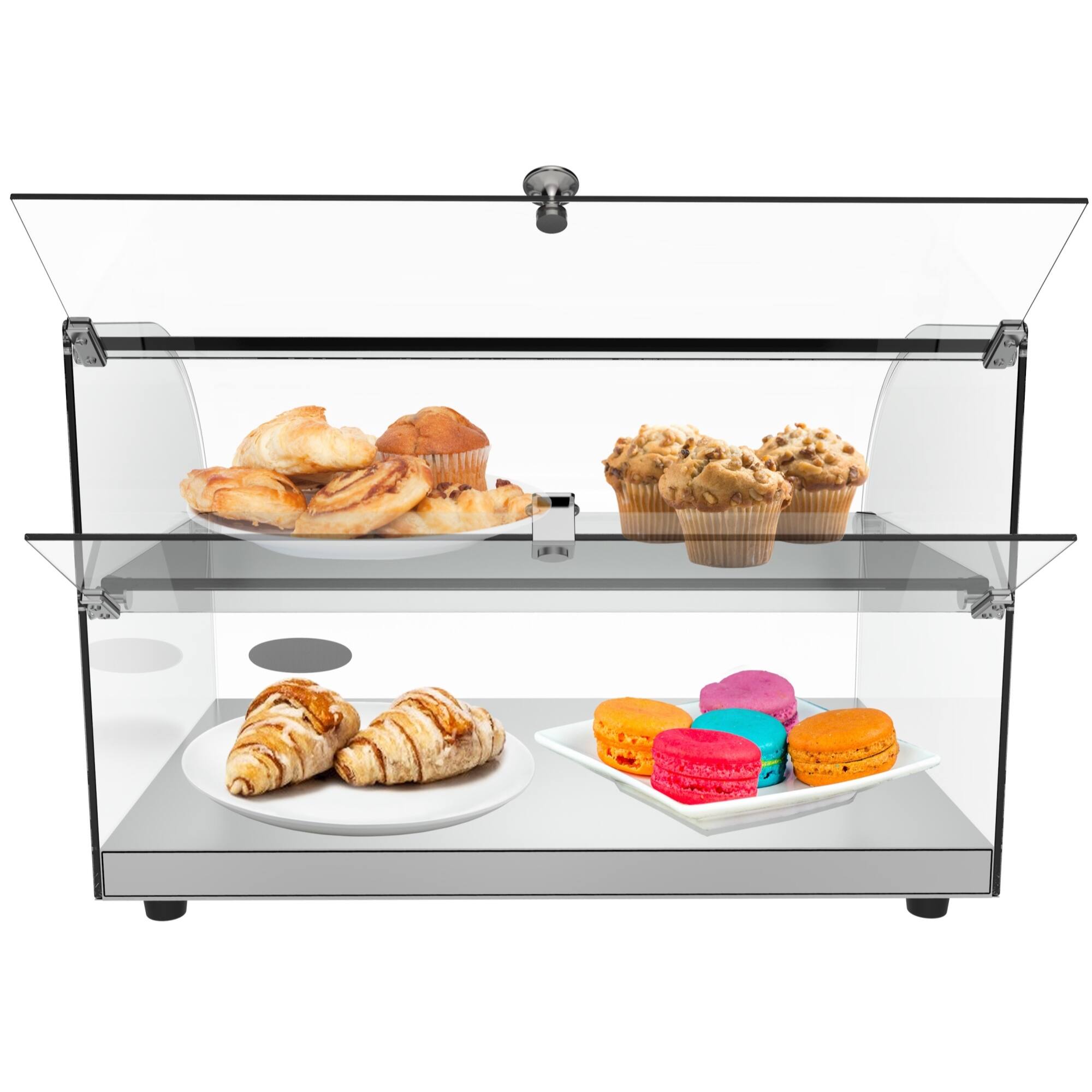 Angle. Koolmore - 22 in. Commercial Countertop Bakery Display Case with Front Curved Glass and Rear Door, 1.5 cu. ft. DC-2C - Silver.