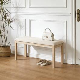 Ropilly - 38 Inch Upholstered Dining Bench, Linen Padded Bedside Bench with Solid Wood Legs for Bedroom and Entryway - Beige