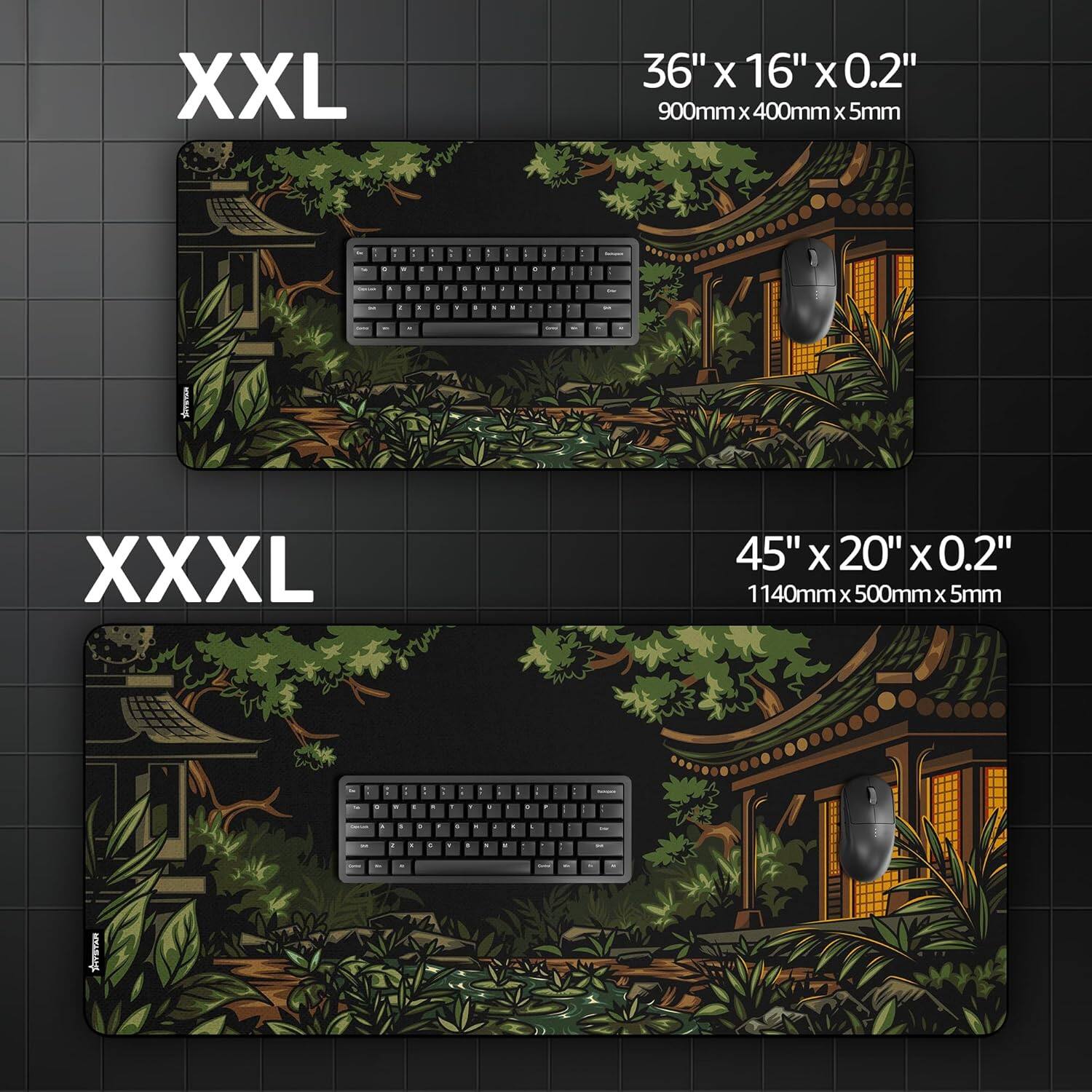 XXL  
36" x 16" x 0.2"  
900mm x 400mm x 5mm  

XXXL  
45" x 20" x 0.2"  
1140mm x 500mm x 5mm  

SOPETAN