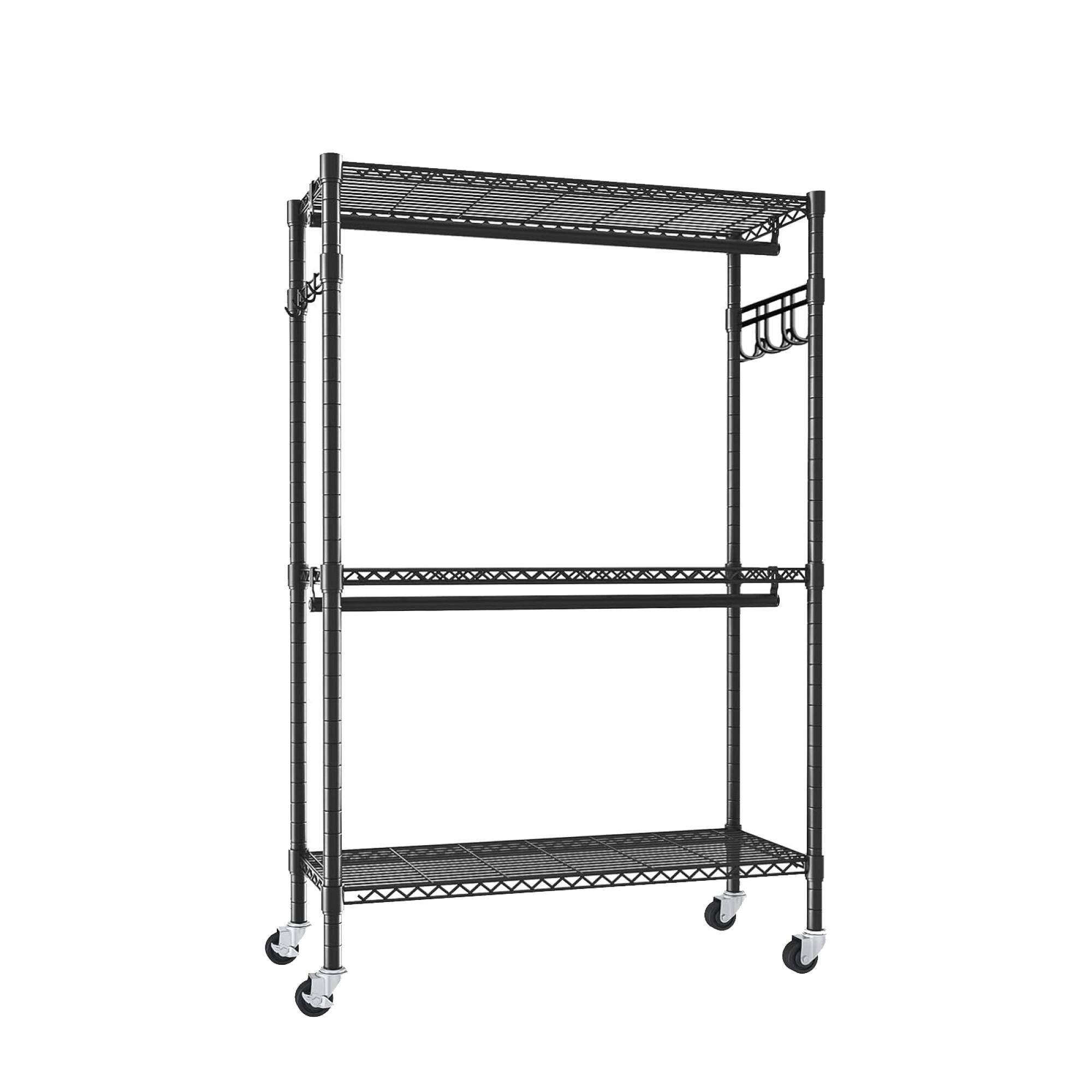 Alt View 6. GOODSILO - Heavy Duty Rolling Garment Rack with Adjustable Shelves and Dual Hanging Rails for Versatile Clothing Storage - Black.