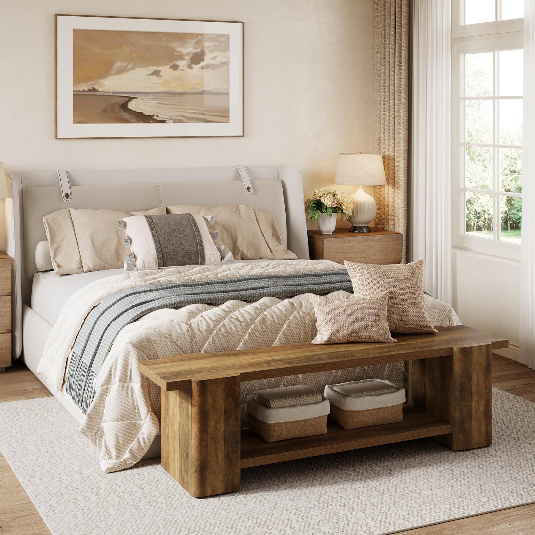 Alt View 5. Tribesigns - Tribeisigns Wooden Bench for Dining Table, Farmhouse Brown Kitchen Seat - Brown.