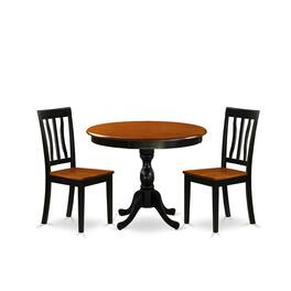 East West Furniture - 3-Piece Kitchen Table Set Consist of Dining Room Table and 2 Kitchen Chairs with Slatted Back - Multi-Color