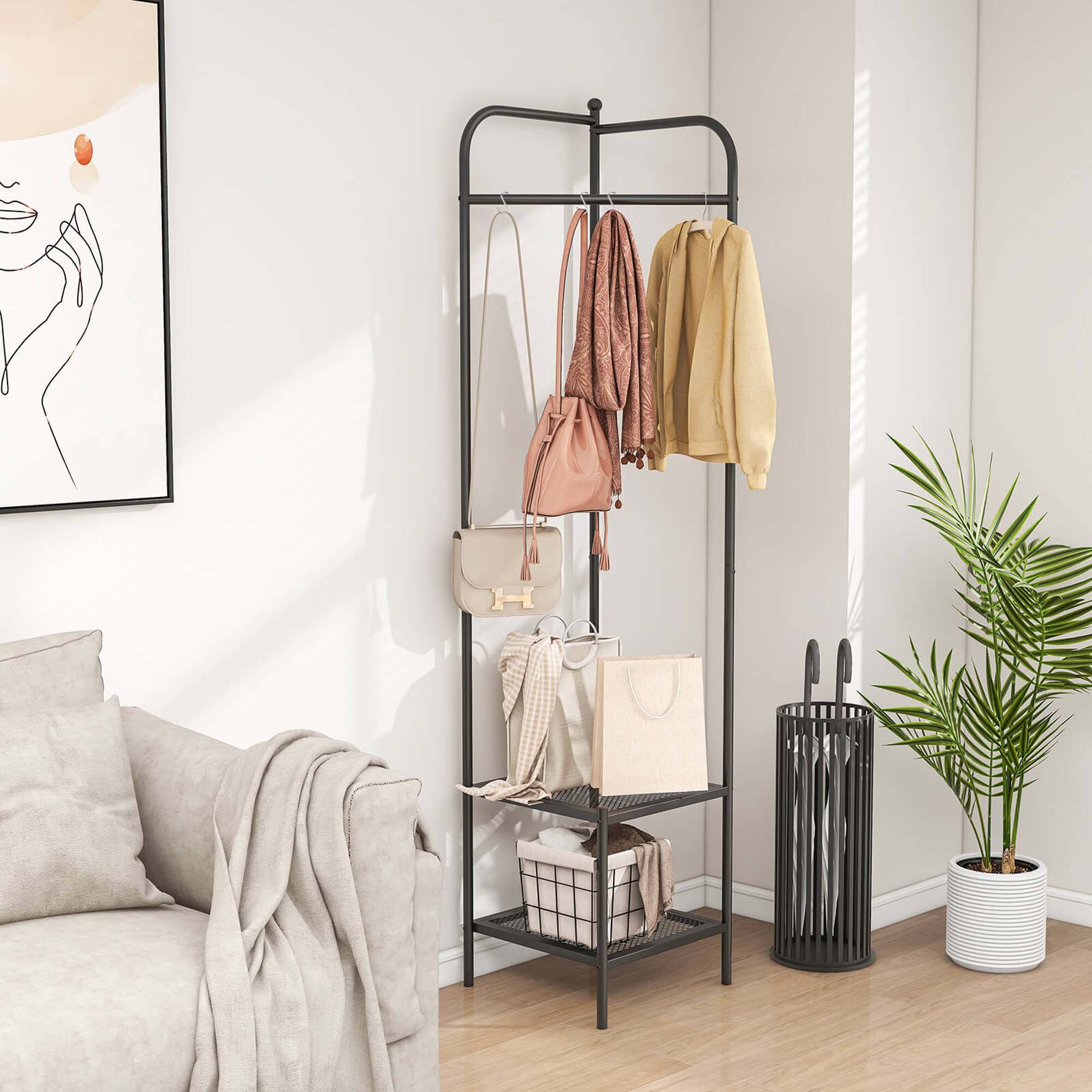 Alt View 4. Costway - Costway Corner Coat Rack with Shelves Freestanding Hall Tree with Top Hanger Black - Black.