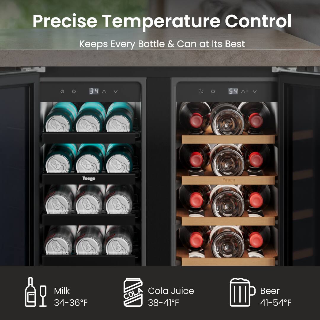 Precise Temperature Control Keeps Every Bottle & Can at Its Best

- Milk: 34-36°F
- Cola Juice: 38-41°F
- Beer: 41-54°F