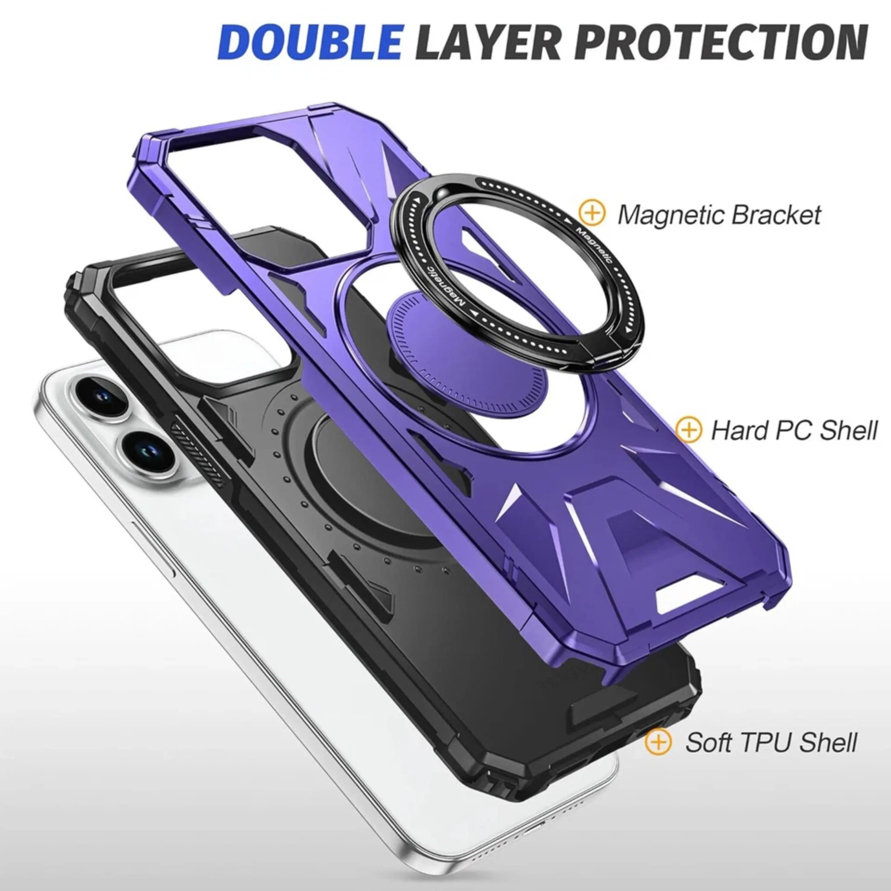 DOUBLE LAYER PROTECTION  
Magnetic Bracket  
Hard PC Shell  
Soft TPU Shell