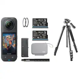 Bundle - Insta360 - X5 8K 360 Camera Essentials, Black, w/Flip-Zip Al Tripod/Monopod