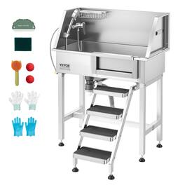 VEVOR - 34" Dog Washing Station, Stainless Steel Pet Grooming Tub Bathtub, Professional Dog Wash Sink with Shower, Faucet