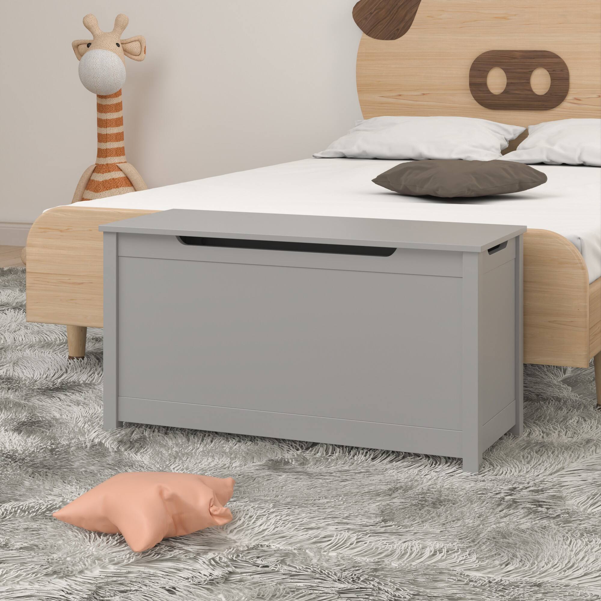 Alt View 7. Ecooso - Kids Toy Storage Organizer, Wooden Toy Box with Safety Hinged Lid for Toddlers, Ideal for Playroom or Bedroom Use - Gray.