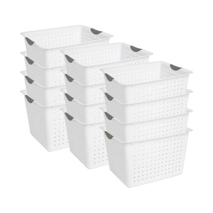 Front. Sterilite - Sterilite Deep Ultra Nesting Plastic Storage Bin Basket Tote, White (12 Pack) - White.