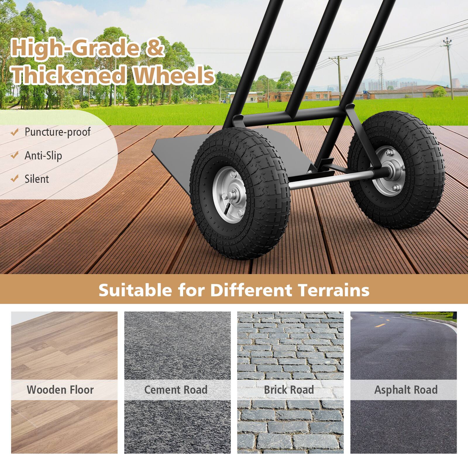 High-Grade & Thickened Wheels Puncture-proof Anti-Slip Silent Suitable for Different Terrains Wooden Floor Cement Road Brick Road Asphalt Road