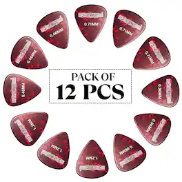 5 CORE - Guitar Picks 12 Piece Celluloid Light Medium Heavy Extra Heavy for Acoustic Electric Guitars (Copy) - Red