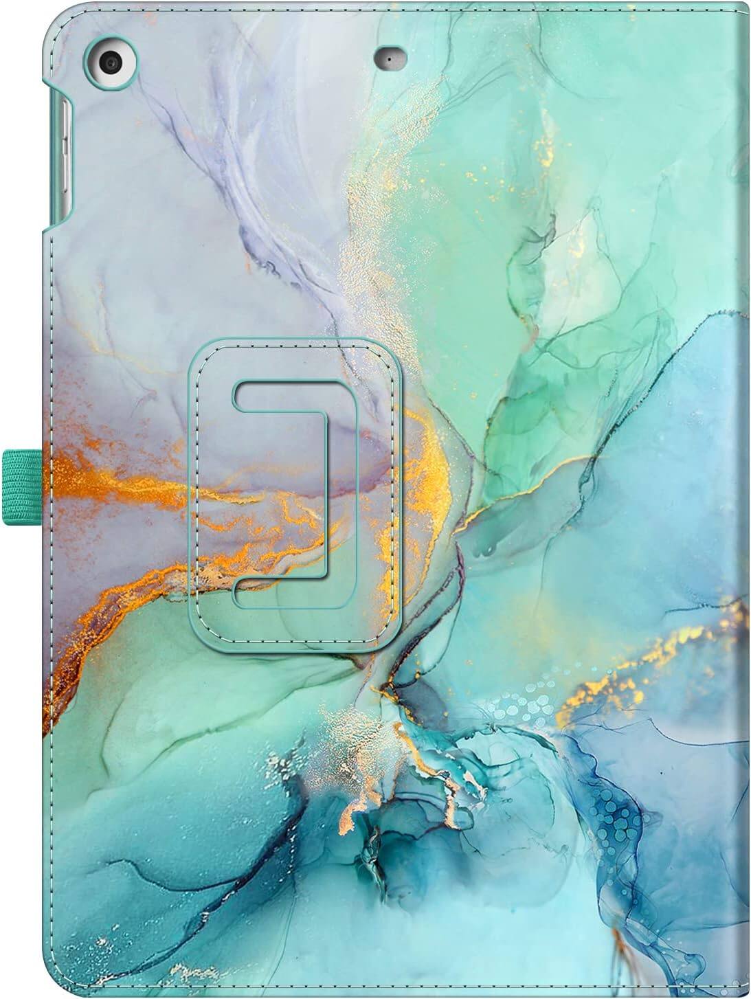 Alt View 5. Fintie - Folio Case For iPad 9th/8th/7th Gen 10.2 Inch, Lightweight Premium Vegan Leather Stand Cover Auto Wake/Sleep - Emerald Marble.