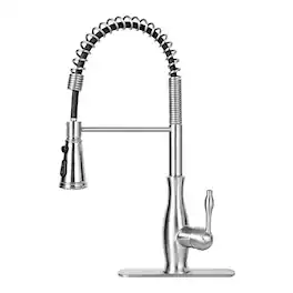 3-Function Spring Single Handle Stainless Steel Kitchen Faucet with Pull Down Sprayer