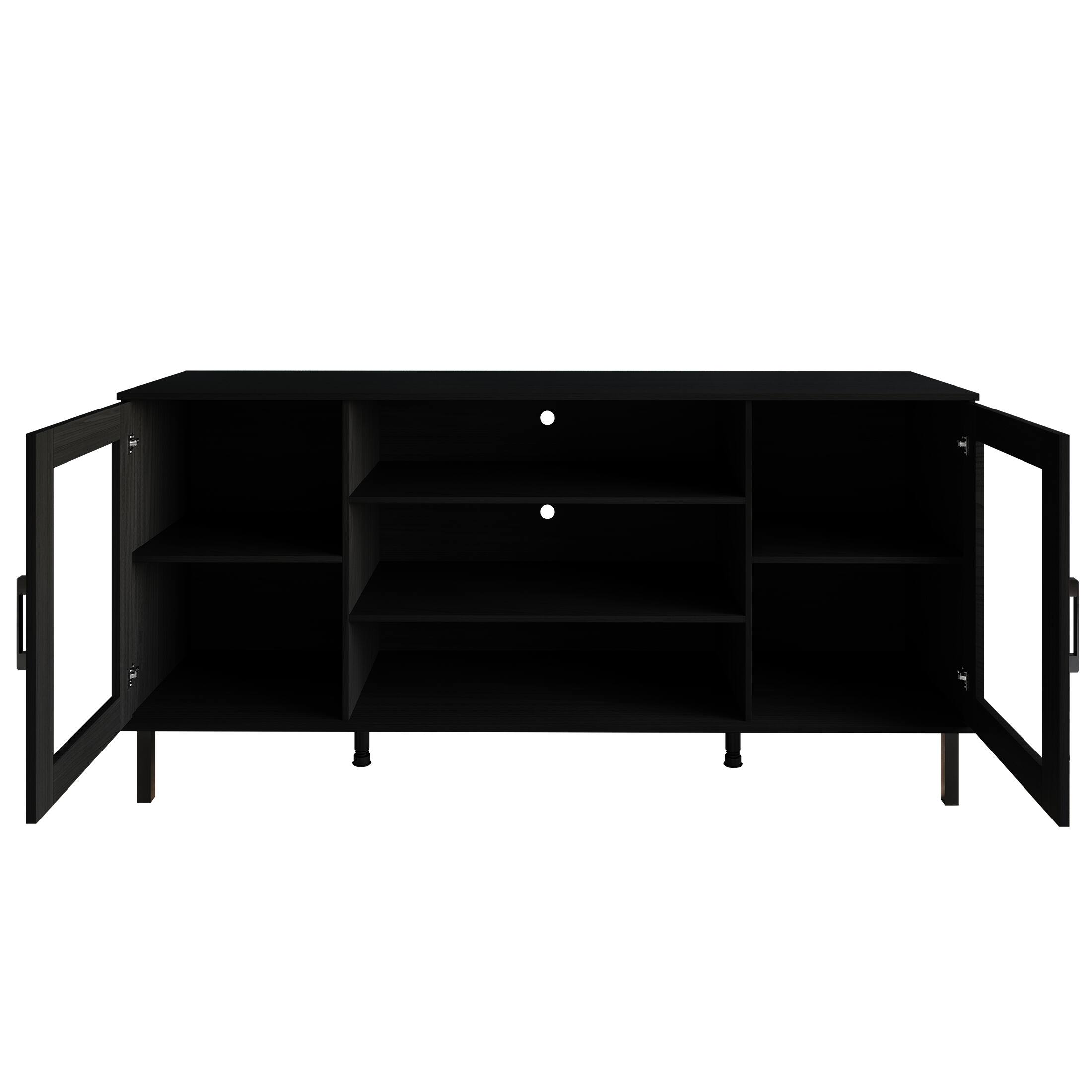 Alt View 3. ChaletPosh - Rustic Farmhouse TV Console with Clear Acrylic Doors and Sleek Black Handles, Black - Black.