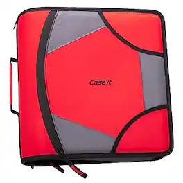 Case It - King Sized Zip Tab 4" 3-Ring Zipper Binders, D-Ring - Red