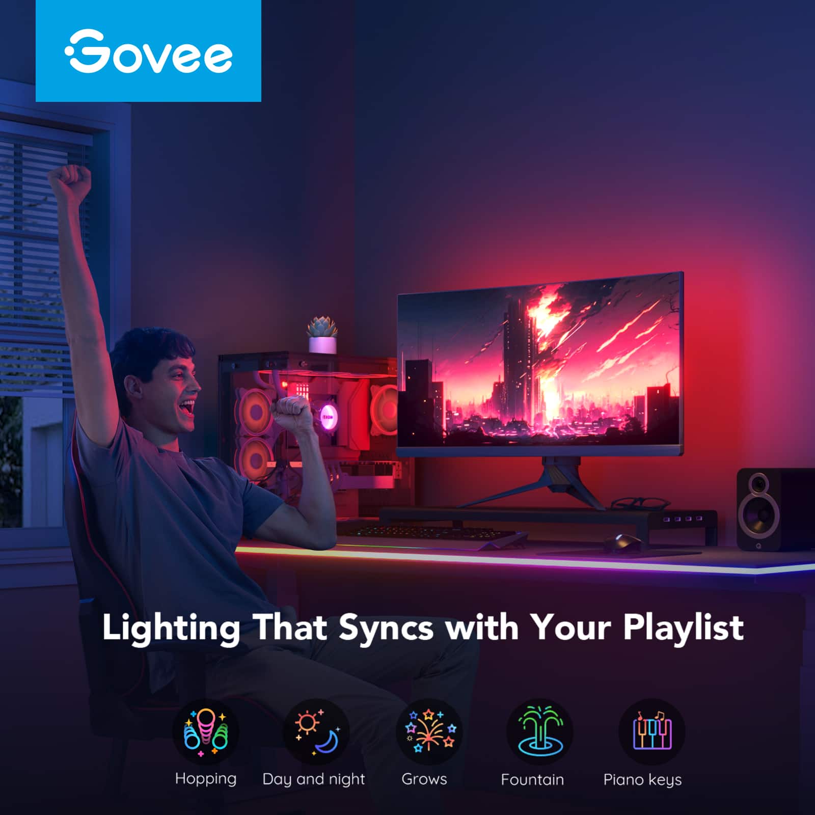 Govee Lighting That Syncs with Your Playlist Hopping Day and night Grows Fountain Piano keys
