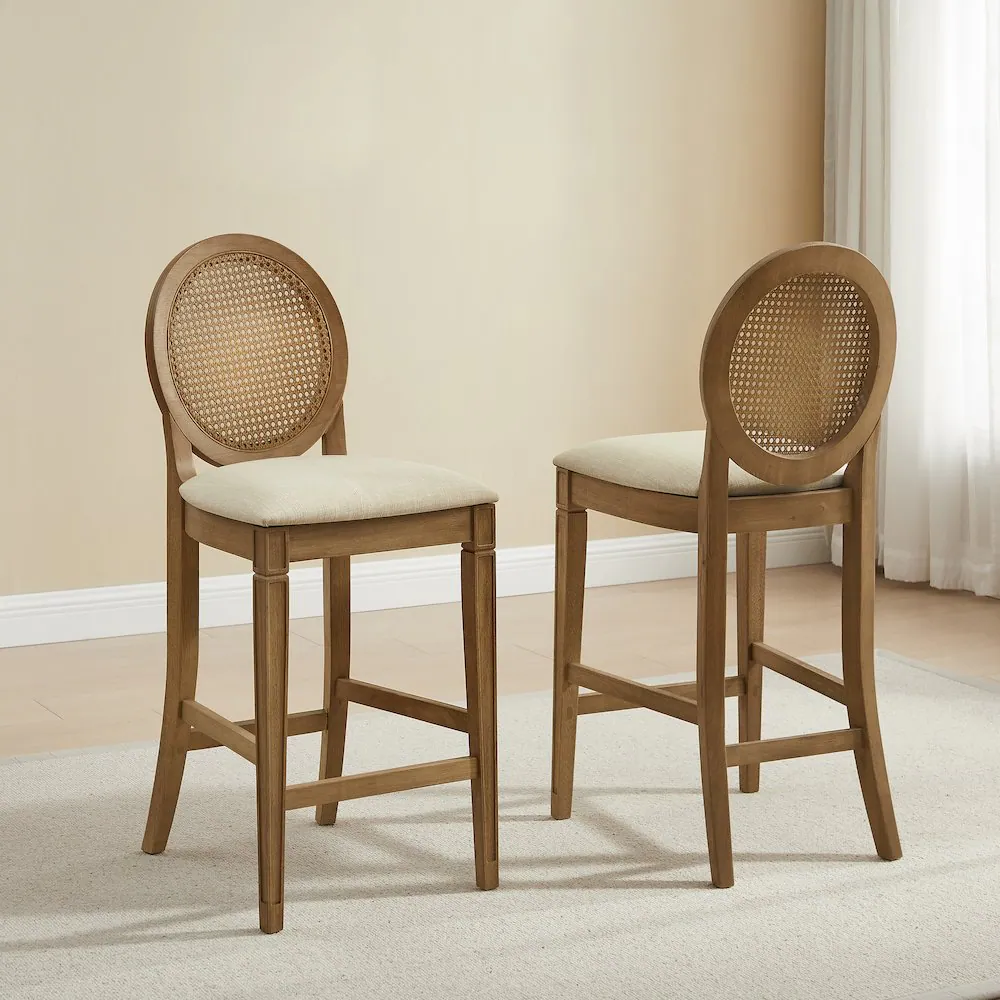 Alt View 5. Crosley Furniture - Katia 2-Piece Cane-Back Counter Stool Set - 2 Cane-Back Counter Stools - Driftwood.