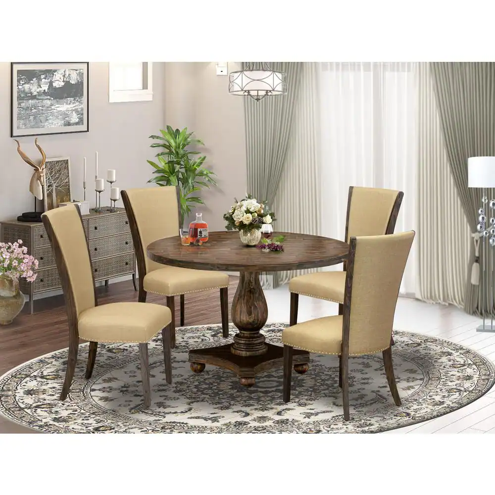 Angle. East West Furniture - East West Furniture 5-Pc Dining Room Set - Round Dinner Table and 4 Brown Color Parson Dining Room Chairs with High - Multi-Color.