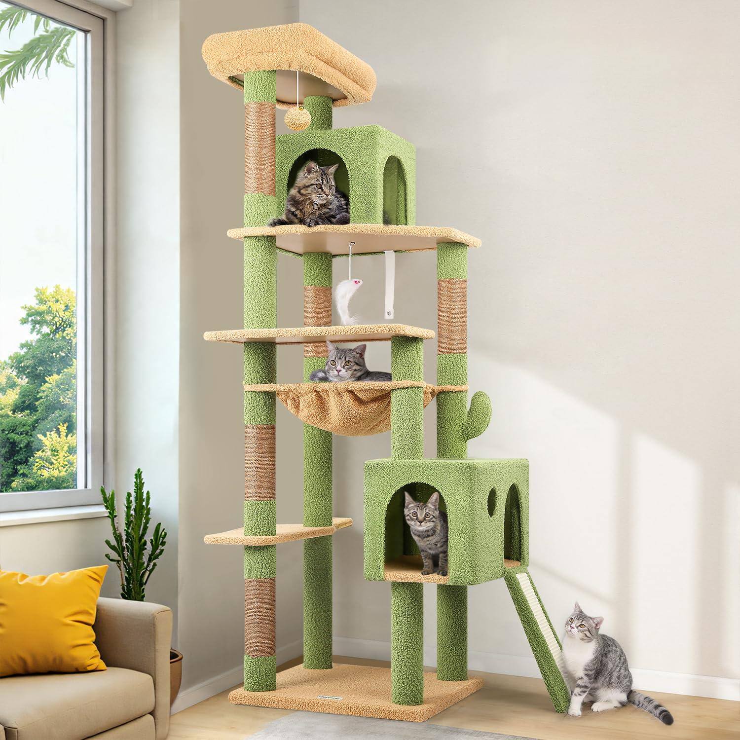 Alt View 6. Hirose Alice - Cactus Cat Tree Tower Heavy Duty For Indoor Cats Sturdy With And Board Hammock Condo Adult Kittens F70 Pro - Dark Grey 70inch.
