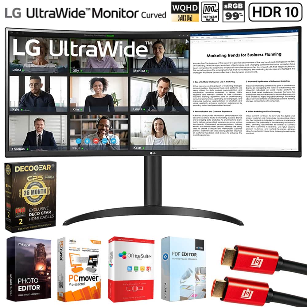 LG - 34 Curved UltraWide WQHD HDR 10 100Hz Monitor + 26 Months Protection Bundle