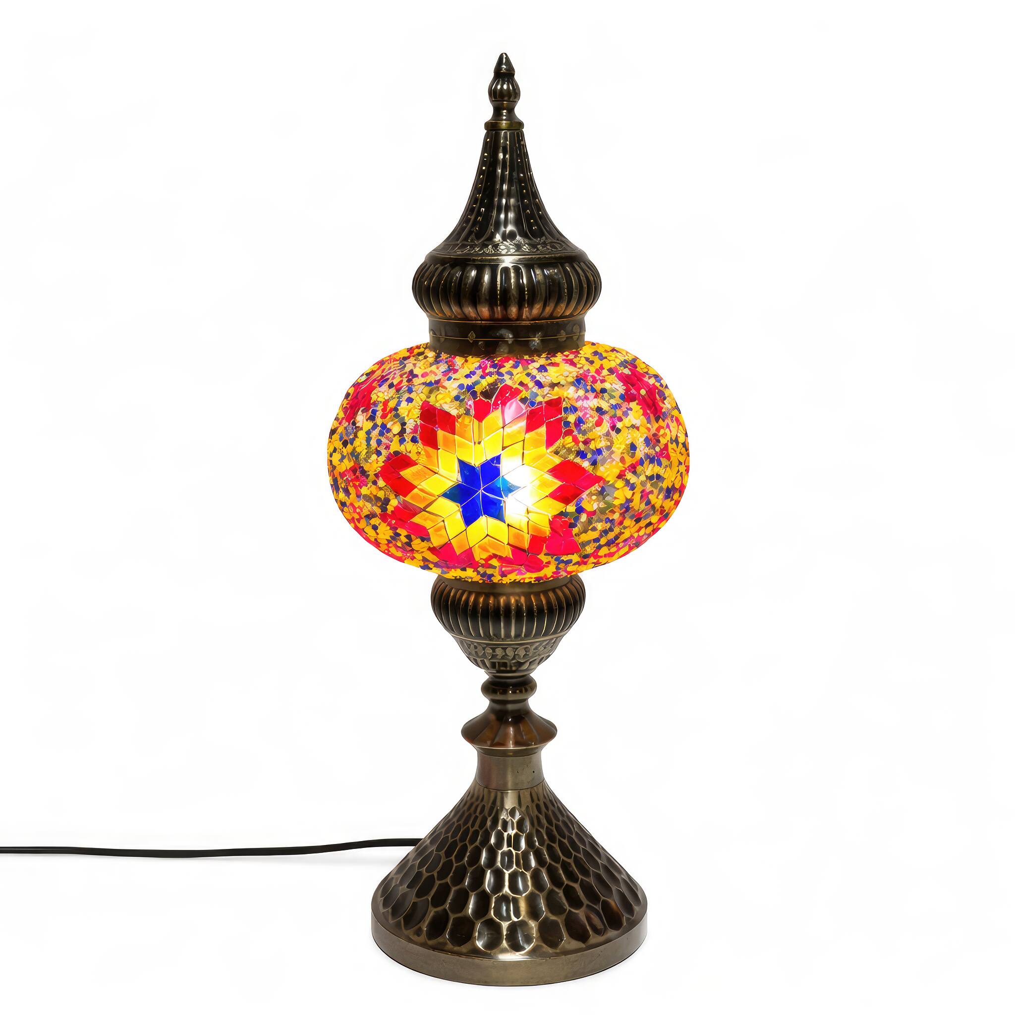 Angle. FC Design - 20"H Unique Bronze Base Starburst Mosaic Turkish Lamp.