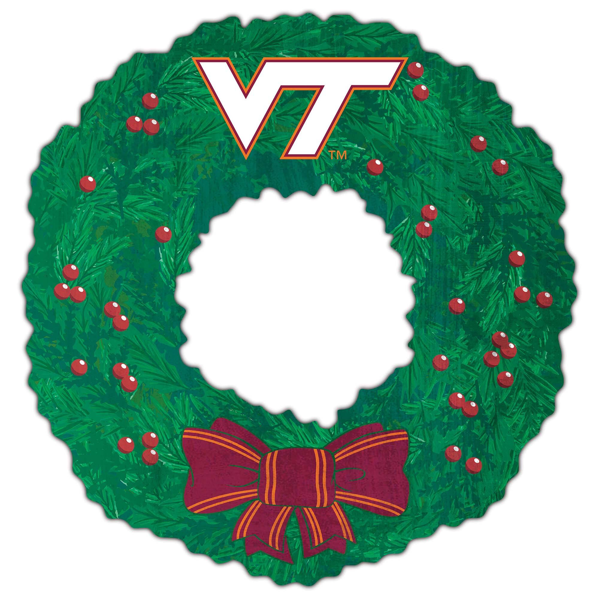 Front. Fan Creations - Virginia Tech Hokies 16'' Team Wreath Sign - Green.