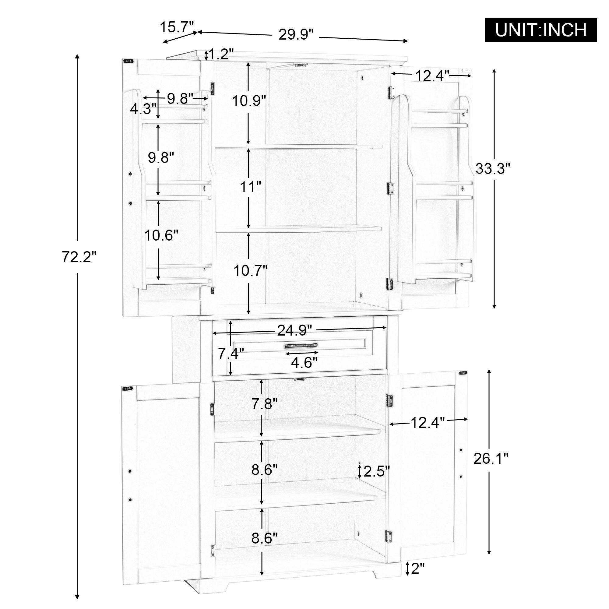 15.7"  
29.9"  
1.2"  
9.8"  
10.9"  
4.3"  
12.4"  
9.8" - 11"  
33.3"  
72.2"  
10.6"  
10.7"  
24.9"  
7.4"  
4.6"  
7.8"  
12.4"  
8.6"  
2.5"  
26.1"  
8.6"  
12"
