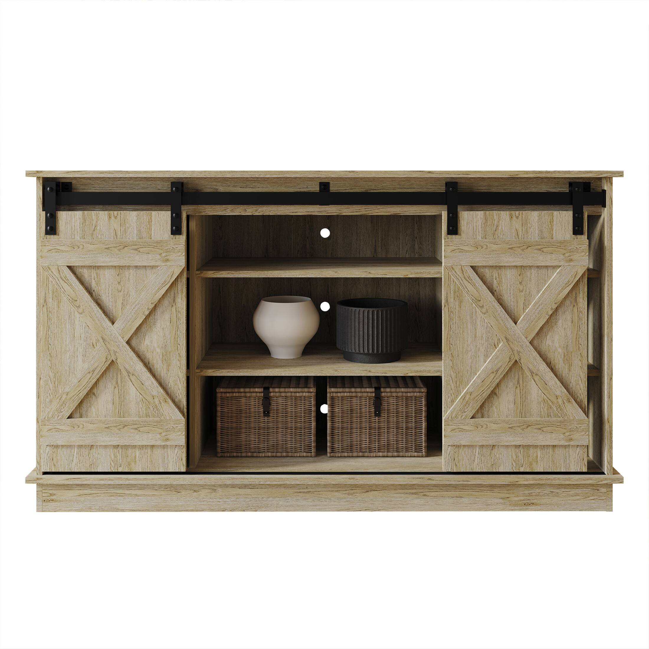 Alt View 2. ChaletPosh - Vintage-Inspired TV Stand Console with Sliding Barn Doors, Sanremo Light Oak - Light Oak.