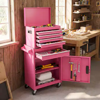 pink tool box dresser Solaura 8-Drawer Rolling Tool Chest with Detachable Top Box, Metal Tool Box with Wheels, Lockable Storage Cabinet for Warehouse, Garage, Workshop,