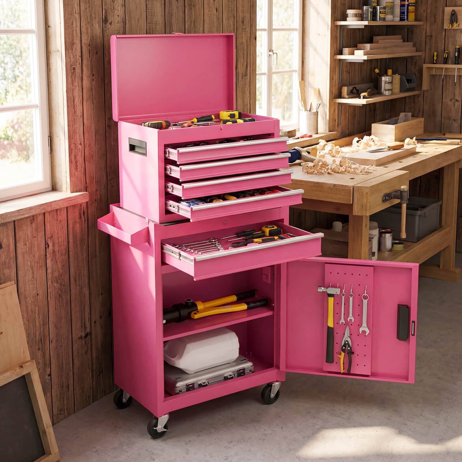 Alt View 1. Costway - Costway 2 in 1 Tool Chest & Cabinet with Sliding Drawers Rolling Garage Organizer - Pink.