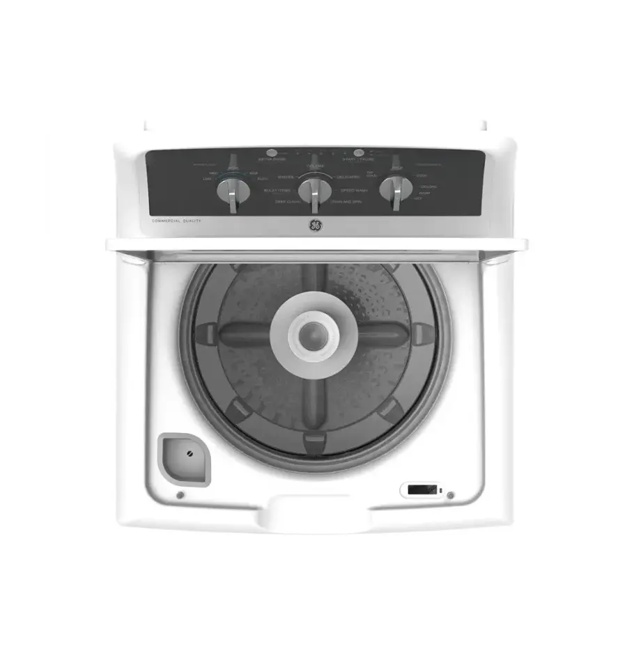 Alt View 27. GE - 4.3 Cu. Ft. High-Efficiency Top Load Washer with 5 Year Limited Parts and Labor Warranty - White with Black Stainless Steel.
