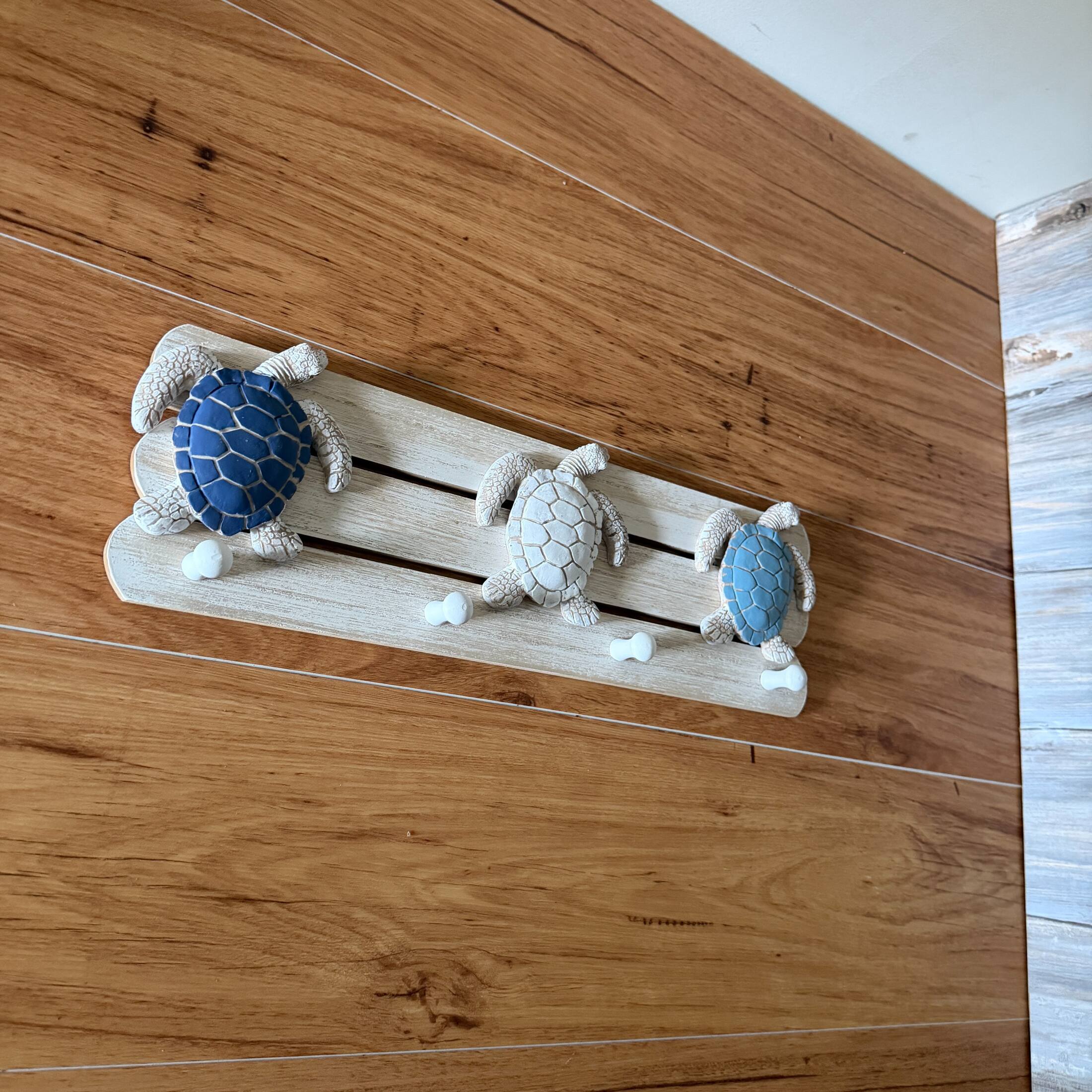 Alt View 7. Chesapeake Bay - Sea Turtle Wall Hook Rack 4 Peg Distressed Wood Resin 19 Inch Coastal - Blue.