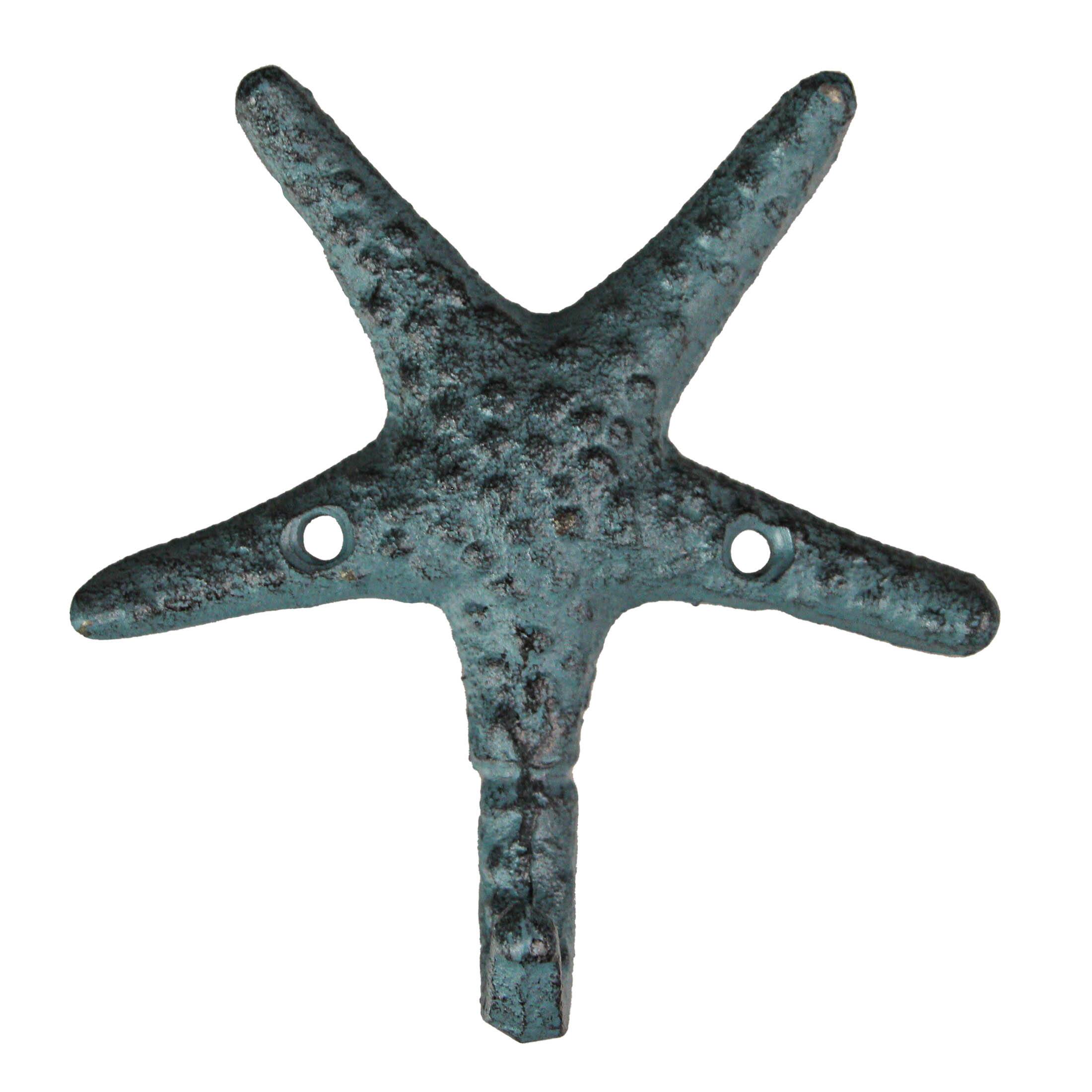 Alt View 1. Zeckos - Set of 3 Cast Iron Nautical Starfish Decorative Wall Hooks Hangers 4 Inches - Nautical.