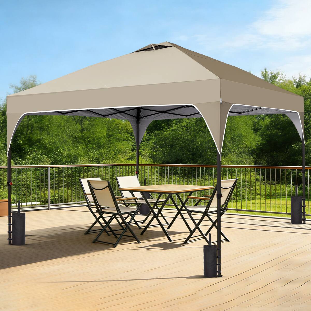 Alt View 1. Ainfox - Ainfox 10x10 FT Pop up Canopy Tent Portable with One Push Setup, Carry Bag,4 Sand Bags,Easy Setup Outdoor - Khaki.