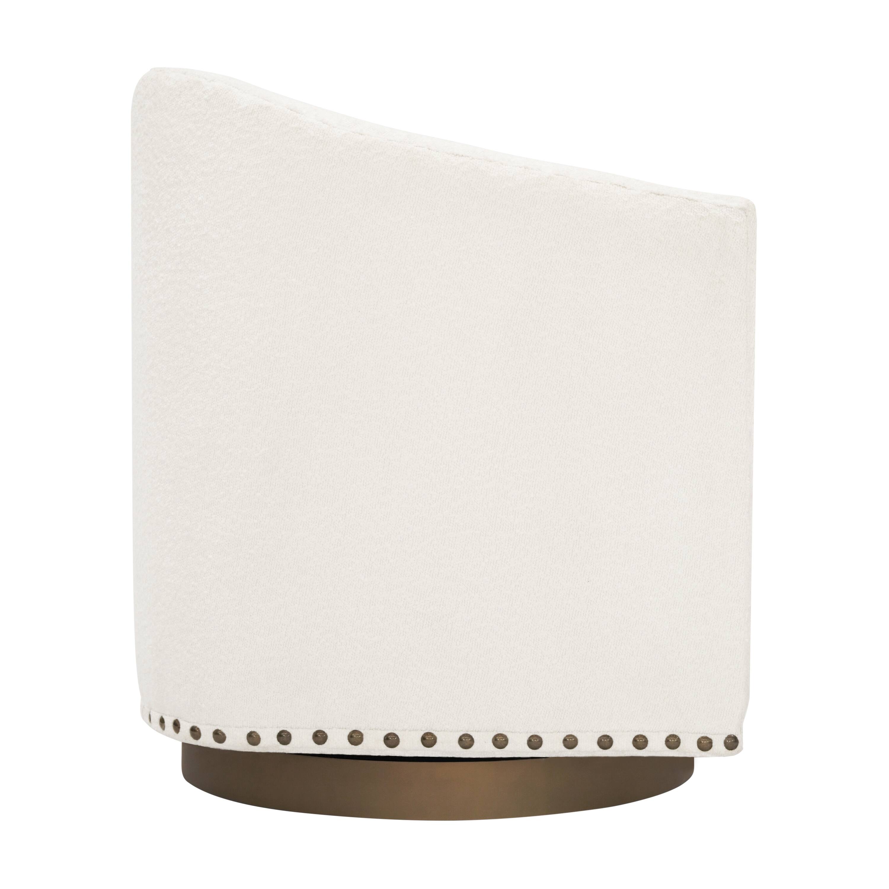 Alt View 5. Emma + Oliver - Cole Upholstered Club Style Barrel Accent Chair with 360° Swivel Base and Decorative Nail Head Trim - Cream Boucle.