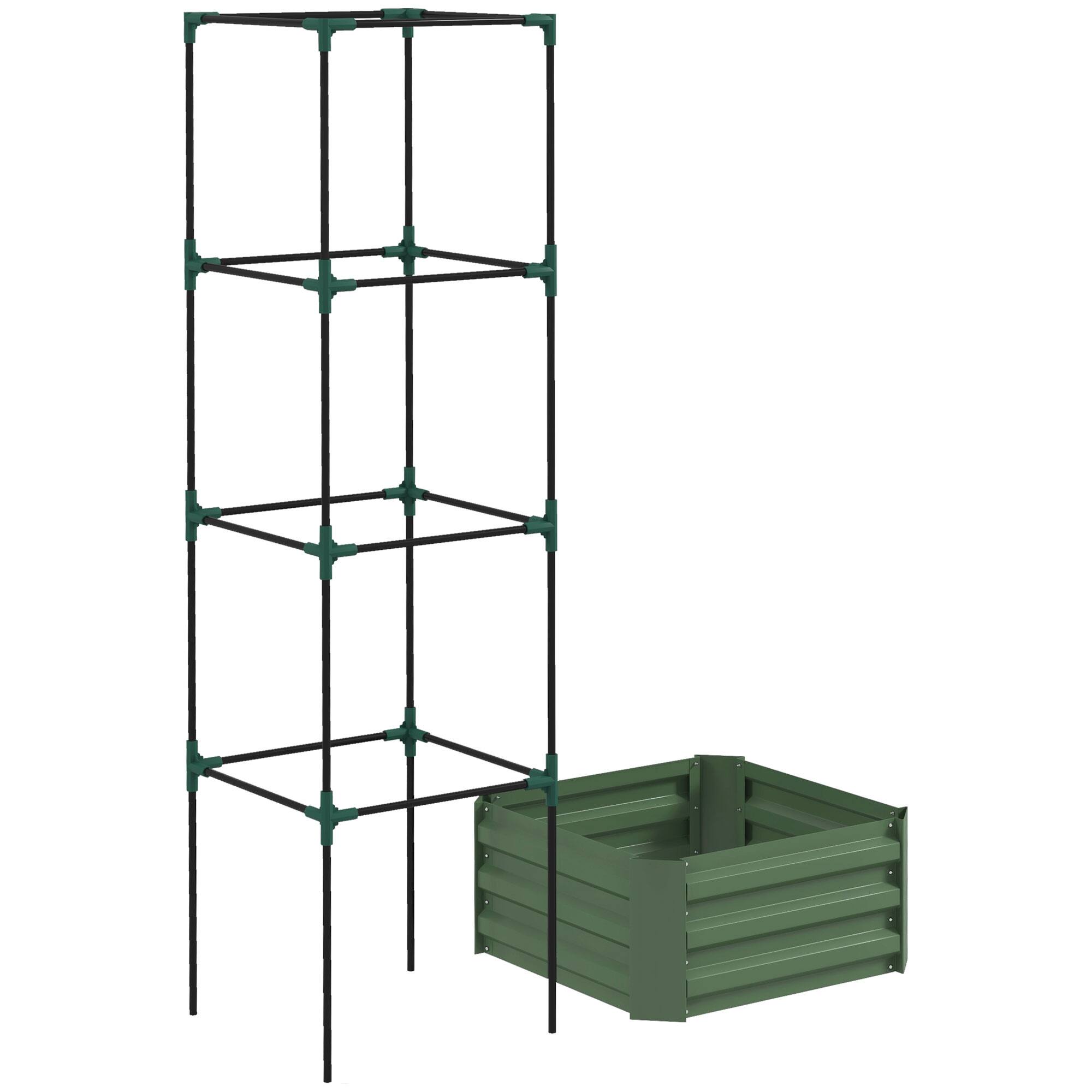 Alt View 7. Outsunny - Galvanized Raised Garden Bed, 73.5" Tall Outdoor Planter Box with Trellis Tomato Cage and Open Bottom for Climbing Vines - Green.