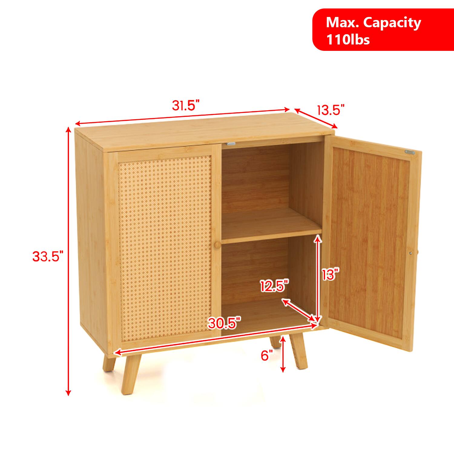 Max. Capacity 110lbs  
31.5"  
13.5"  
33.5"  
12.5"  
13"  
30.5"  
6"