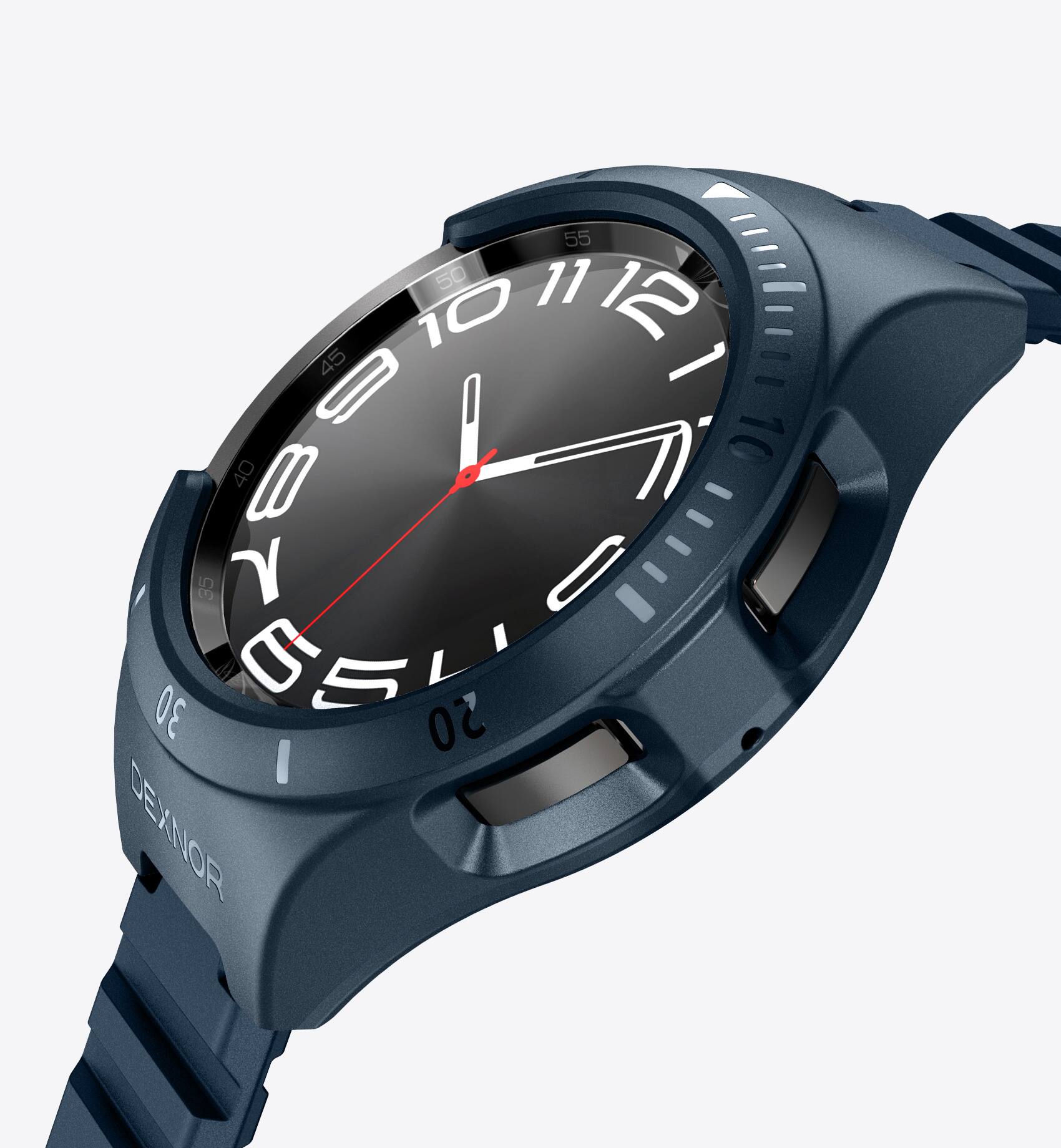 Alt View 1. Dexnor - Band for Samsung Galaxy Watch 6 Classic 43mm, Raised Bezel & Snap-on Rugged Shockproof Case - Navy Blue.