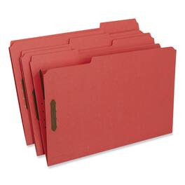 Universal - Deluxe Reinforced Top Tab Fastener Folders, 0.75" Expansion, 2 Fasteners, Legal Size, Red Exterior, 50/Box