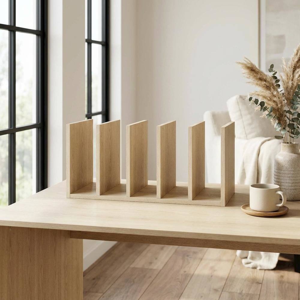 Left. FurniFact - Wooden Desktop Bookshelf Storage Organizer in Brown with Multi-Functional Design - Bauhaus Oak.