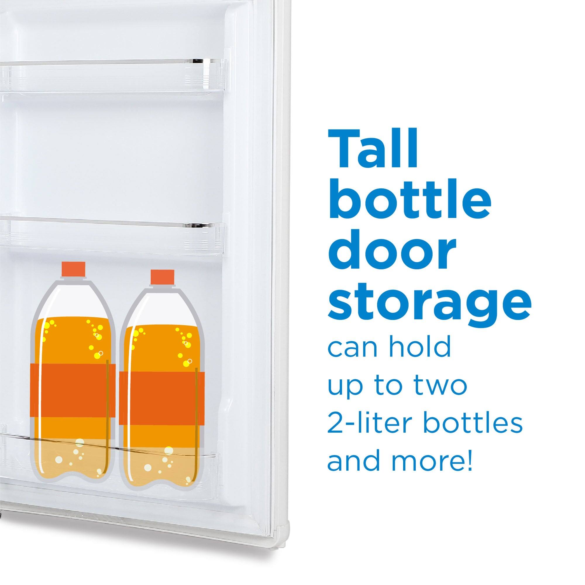 Tall bottle door storage can hold up to two 2-liter bottles and more!