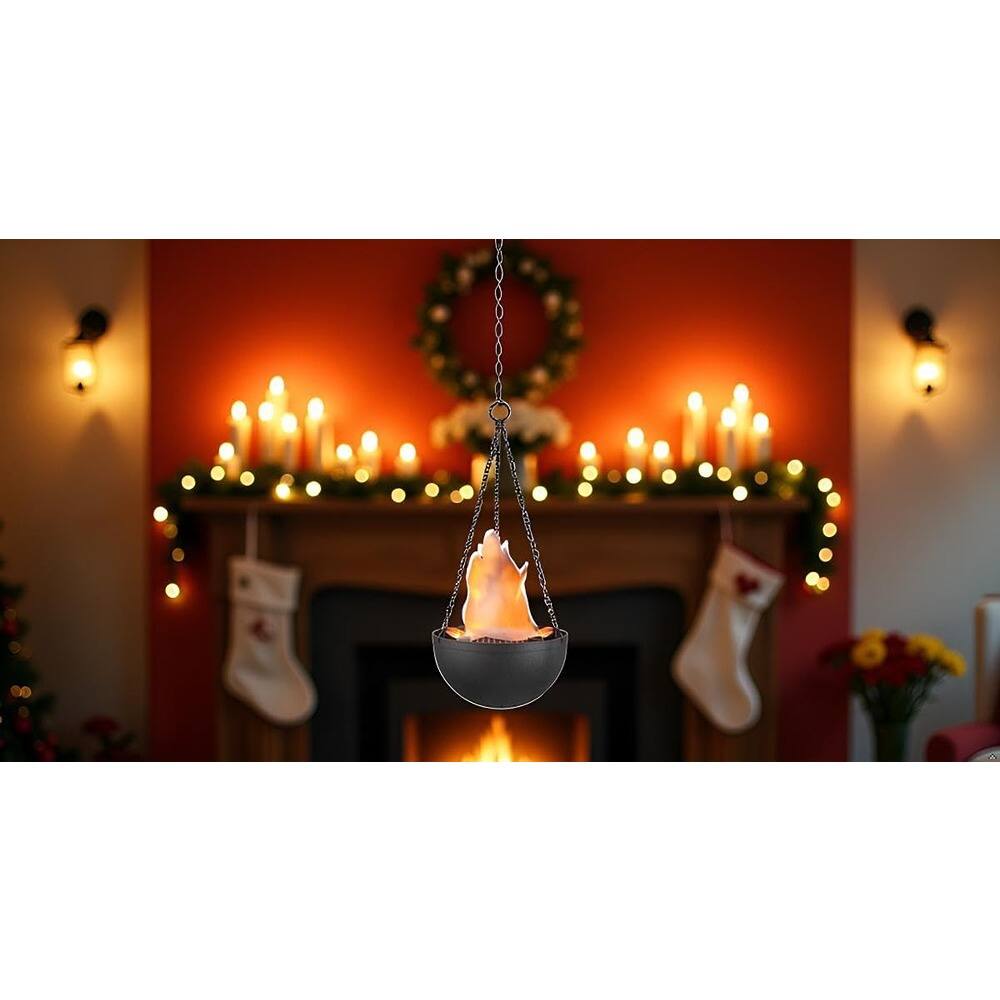 Left. MOSZAR LLC - Aspen Creative Hanging Fire Flame Light, Black, for Halloween & Party Decor.