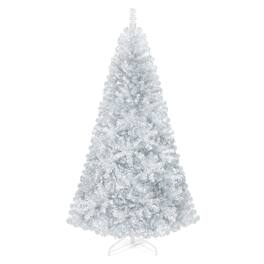 Costway - 7.5 FT Artificial Christmas Tree Hinged Unlit Xmas Tree - Silver