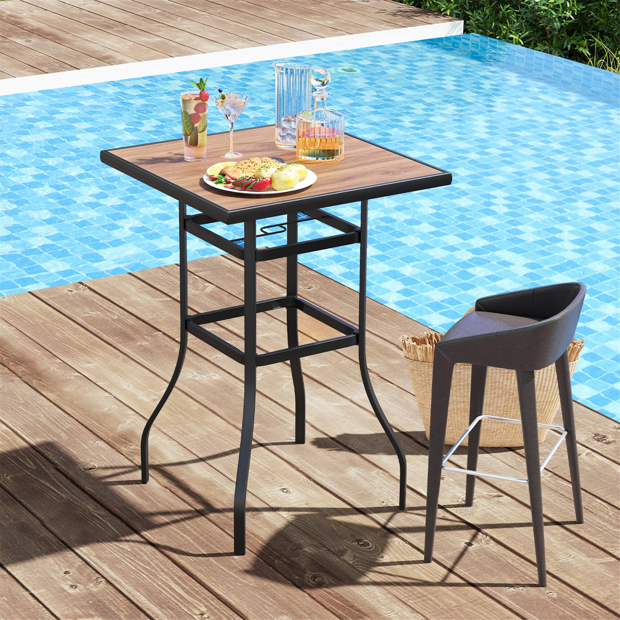 Alt View 1. Gymax - Gymax 27.5 Inches Patio Bar Table 1.5'' Umbrella Hole Metal Frame for Garden Outdoor - Black, Natural.