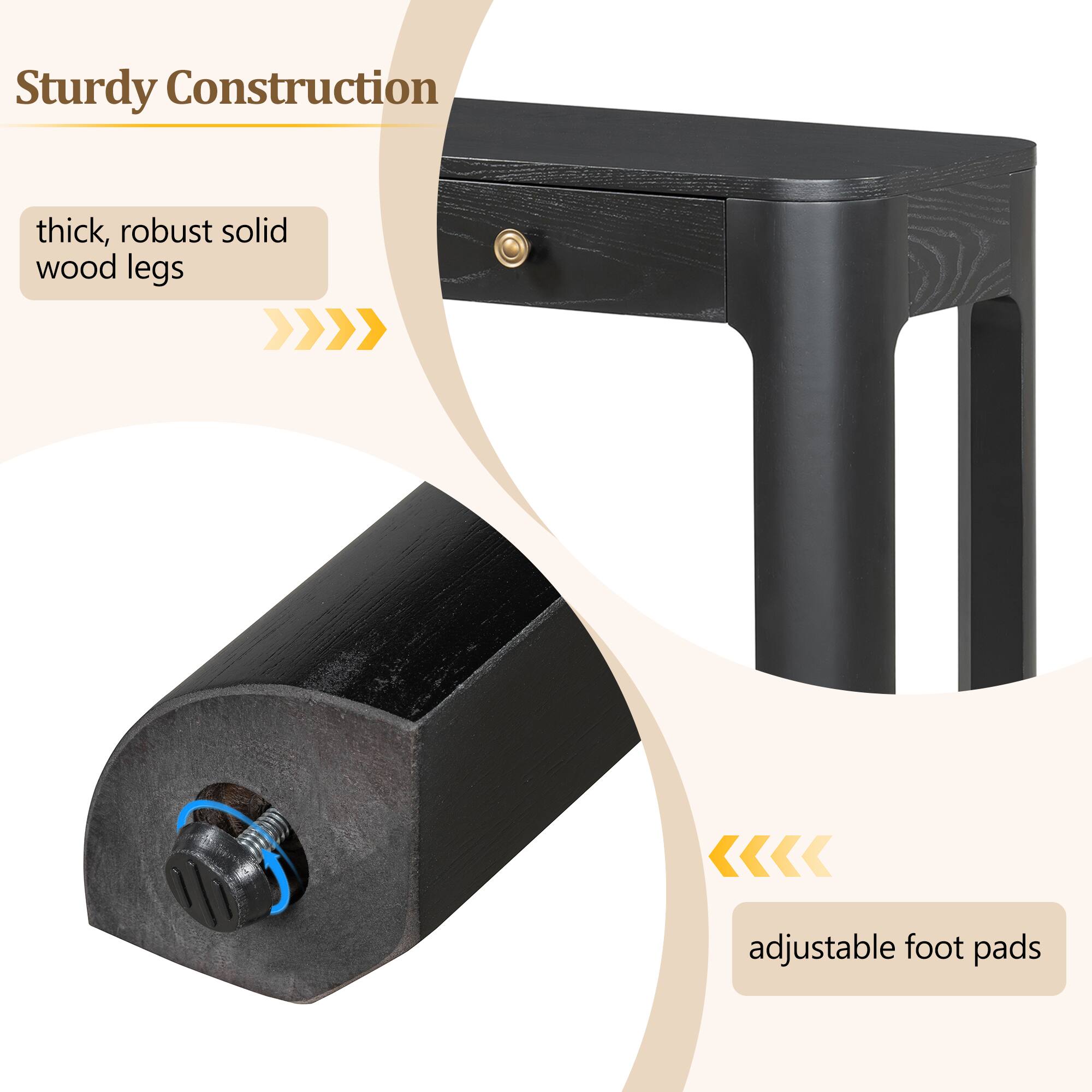 Sturdy Construction

- thick, robust solid wood legs
- adjustable foot pads