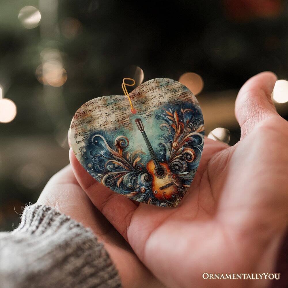 Alt View 1. OrnamentallyYou - Elegantly Artistic Guitar and Music Sheet Ornament Guitarist Musician Christmas Gift - Multi-colored.