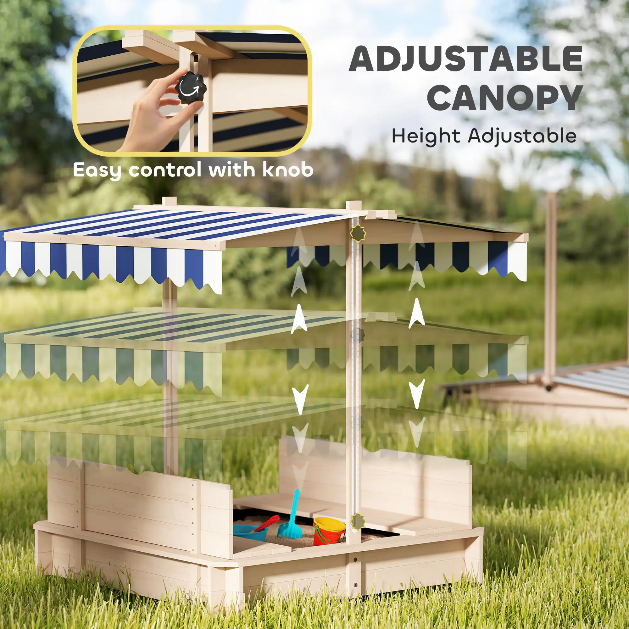 ADJUSTABLE CANOPY  
Height Adjustable  

Easy control with knob